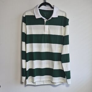 Club Room Rugby Green and White Striped Polo Shirt